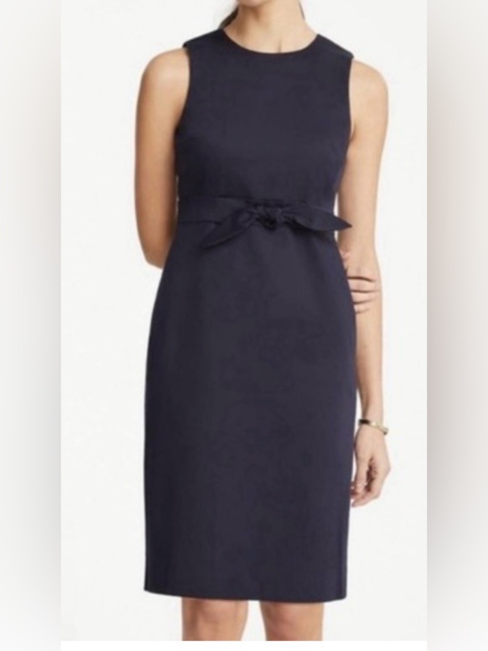 Ann Taylor Solid Navy Lined Bow Tie Dress in size 10P